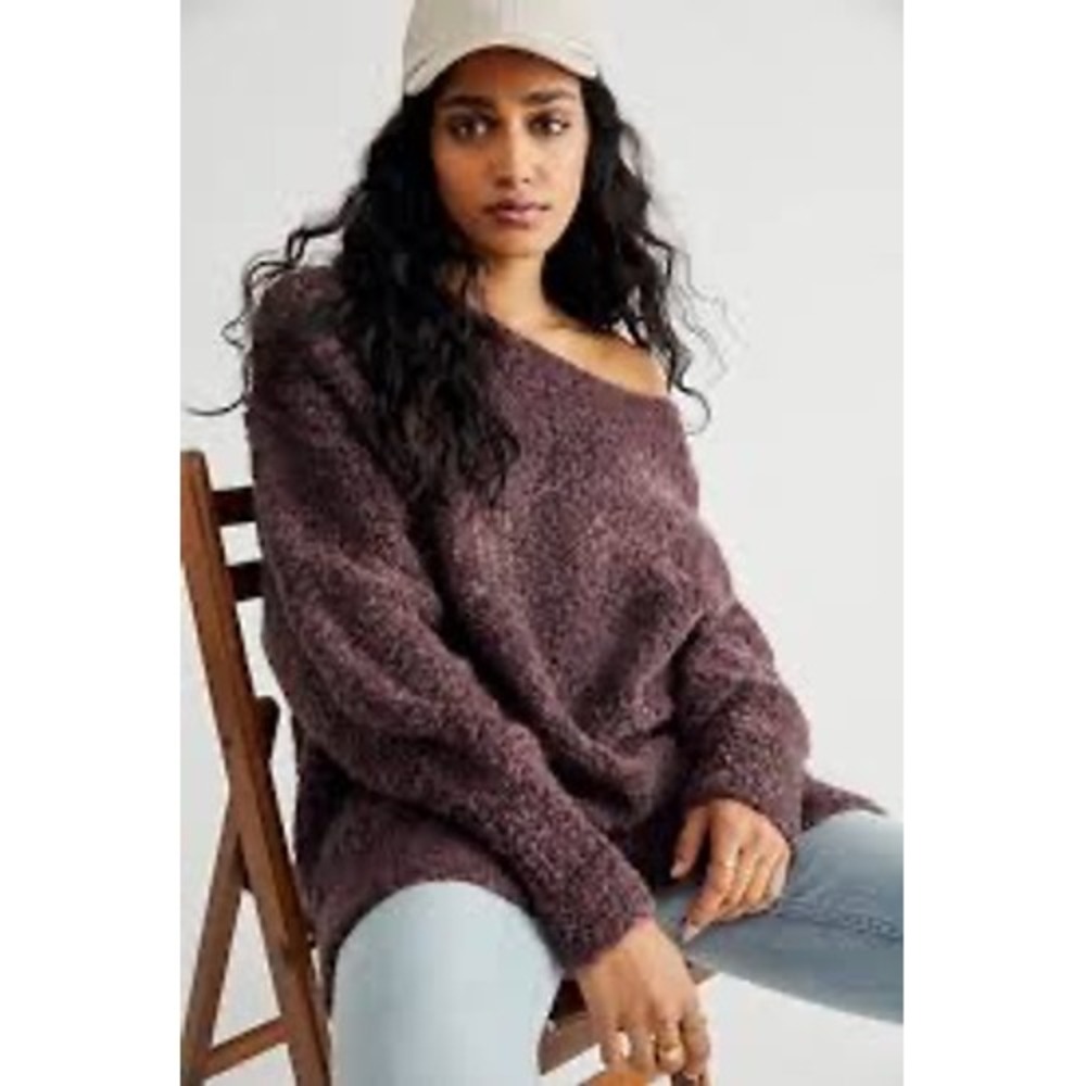 Free People Moira Slouchy Tunic Wool Long Sleeve Purple Sweater Size Medium NEW